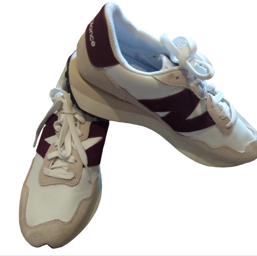New Balance White and Burgundy Sneakers
